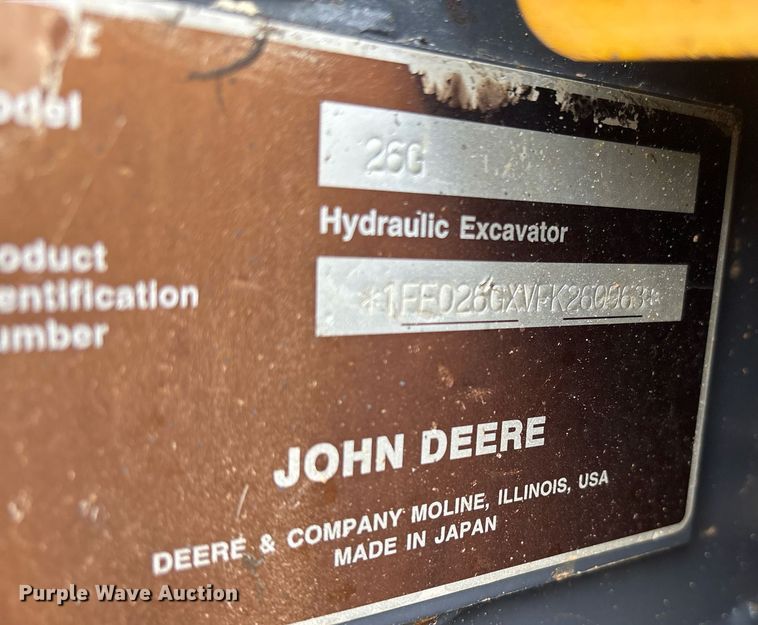 image for item EY9894 2015 John Deere 26G mini excavator