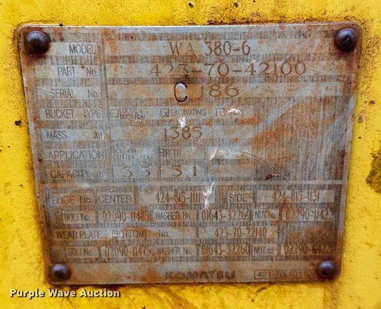 image for item LH9520 2017 Komatsu WA380-8 wheel loader