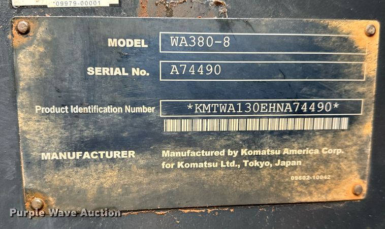 image for item LH9520 2017 Komatsu WA380-8 wheel loader