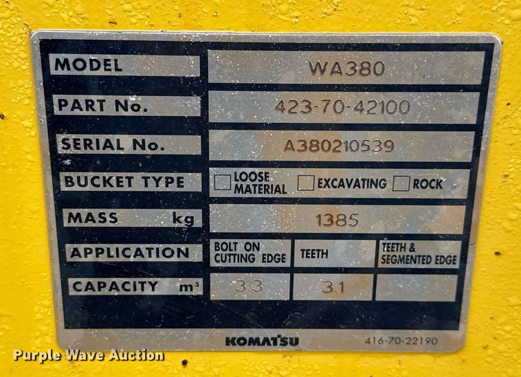 image for item LH9524 2022 Komatsu WA380-8 wheel loader