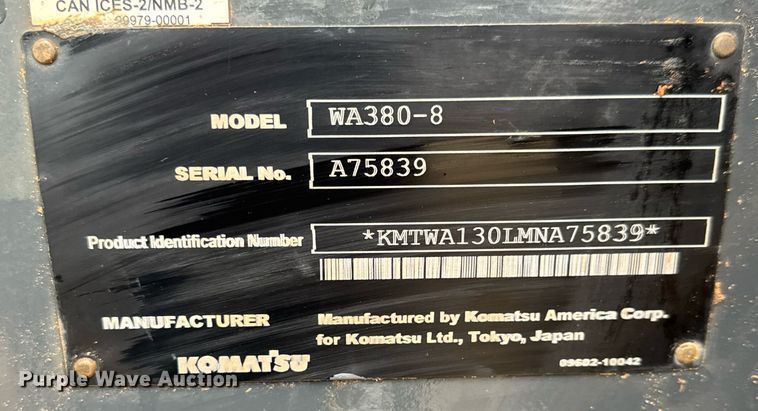 image for item LH9524 2022 Komatsu WA380-8 wheel loader
