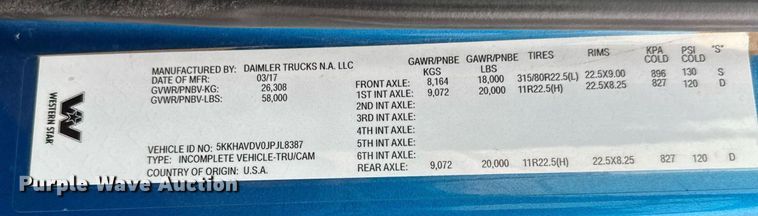 image for item LH9525 2018 Western Star 4700SF dump truck