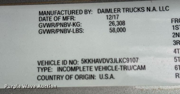 image for item LH9526 2018 Western Star 4700SF dump truck