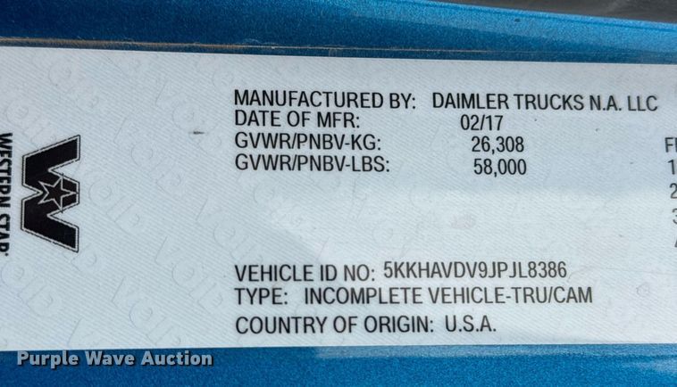 image for item LH9528 2018 Western Star 4700SF dump truck