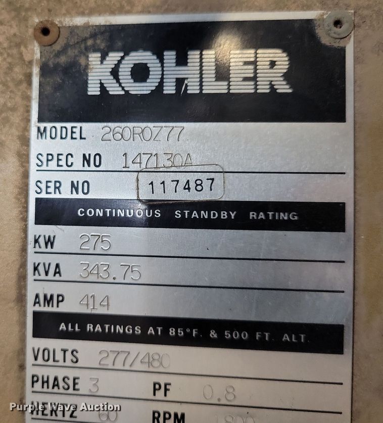 image for item NB9812 Kohler 260R0777 generator