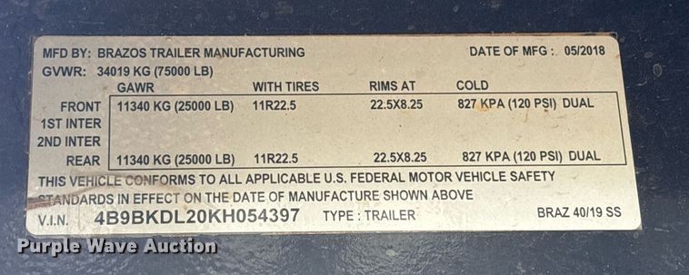 image for item OK9544 2019 Brazos end dump trailer