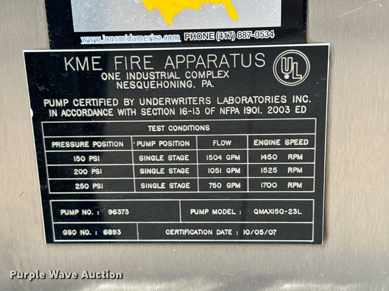 image for item DO0375 2008 Kovatech Mobile Equipment KME Predator pumper fire truck