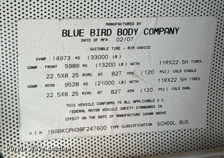 image for item DO0414 2008 Blue Bird All American school bus