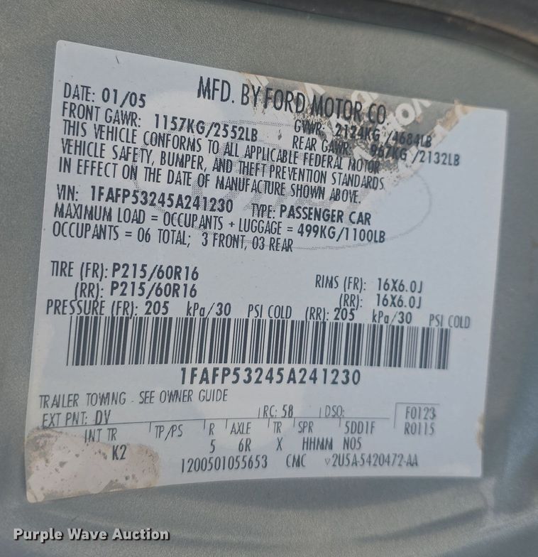 image for item DO7793 2005 Ford Taurus 