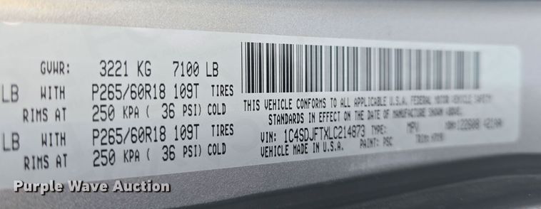 image for item DO7795 2020 Dodge Durango SSV SUV