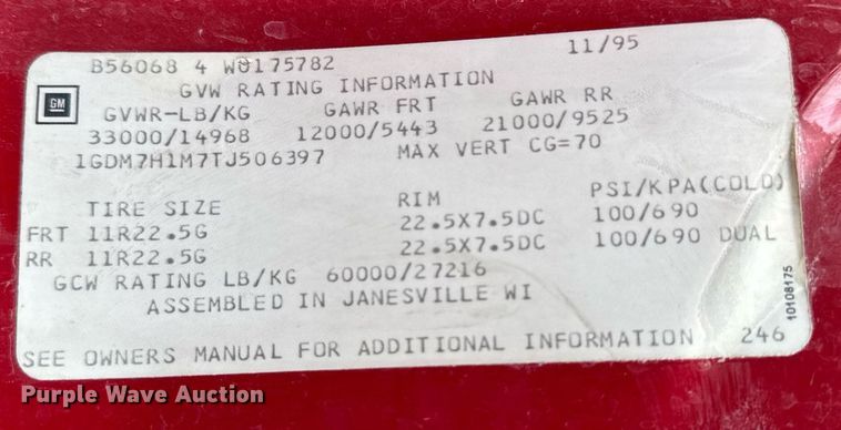 image for item DT0579 1996 GMC Topkick pumper fire truck