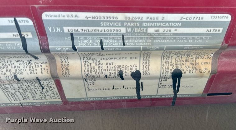 image for item DT0598 1992 Chevrolet Kodiak flatbed truck