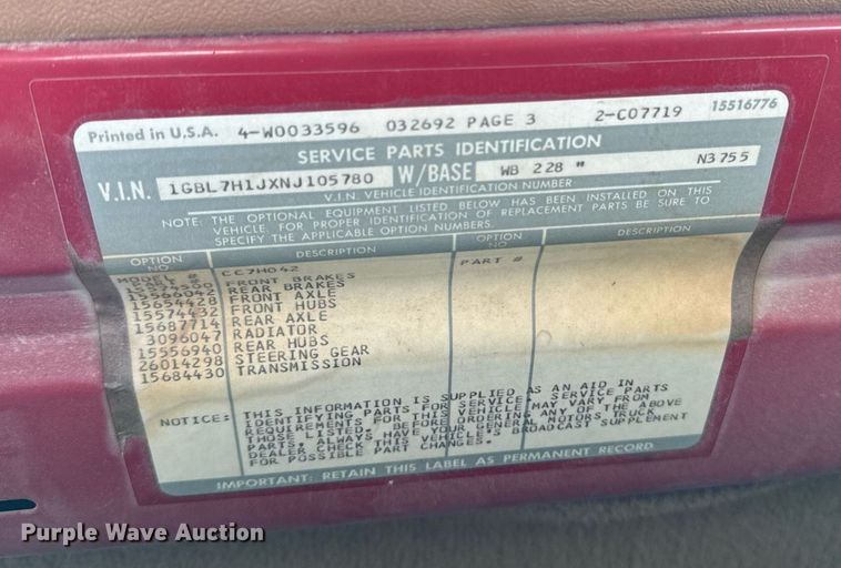 image for item DT0598 1992 Chevrolet Kodiak flatbed truck