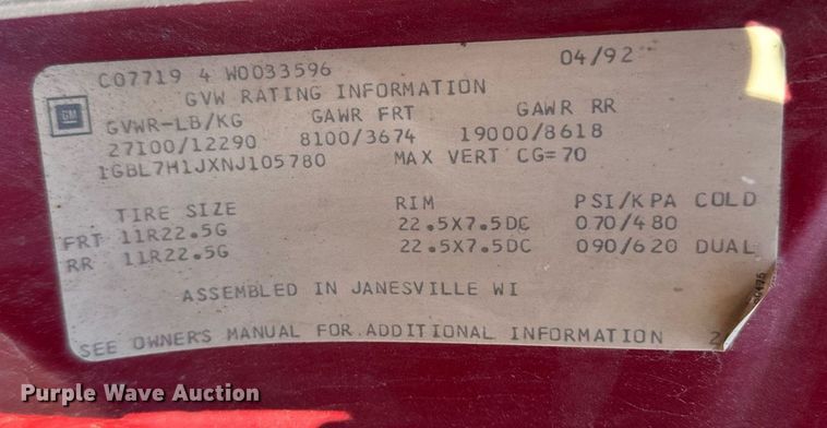 image for item DT0598 1992 Chevrolet Kodiak flatbed truck