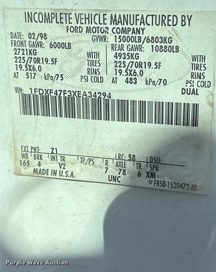 image for item DV0583 1999 Ford F450 Super Duty dump truck