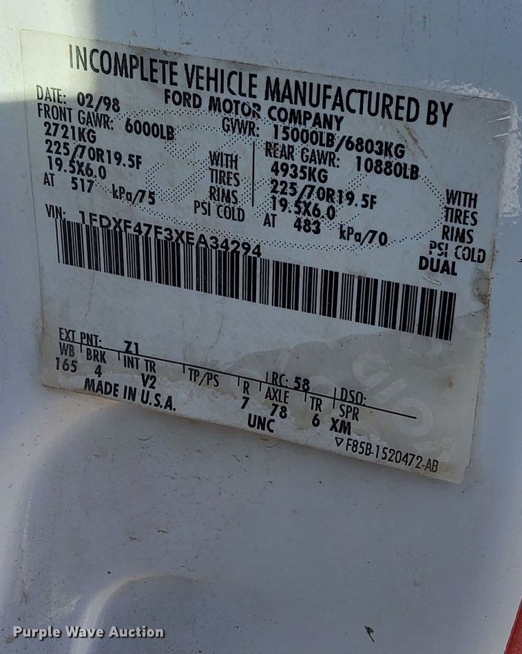 image for item DV0583 1999 Ford F450 Super Duty dump truck