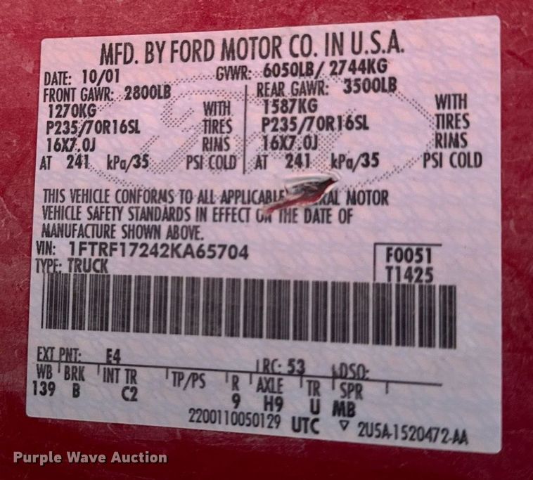 image for item EG7121 2002 Ford F150 pickup truck