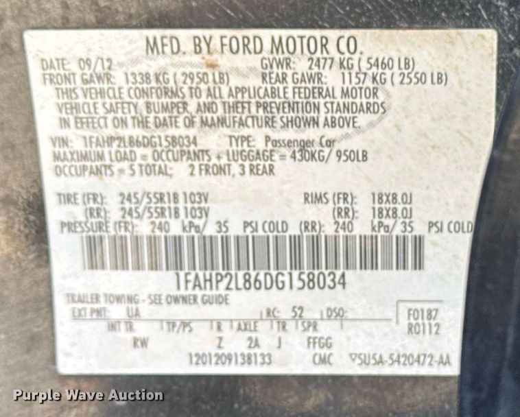 image for item EG7977 2013 Ford Taurus Police Interceptor 