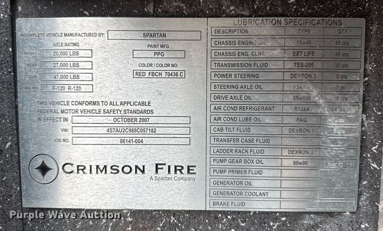 image for item EG8029 2008 Spartan pumper fire truck