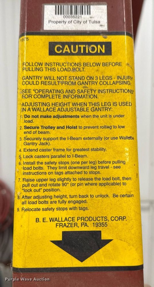 image for item EG8030 Wallace Products 5T15-A10 gantry