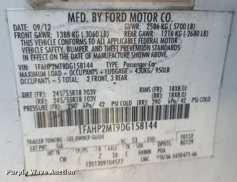 image for item EJ8167 2013 Ford Taurus Police Interceptor 