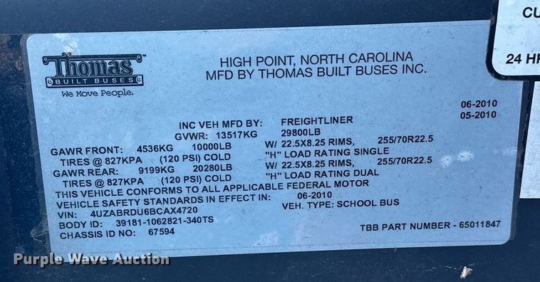 image for item EK0362 2011 Thomas Saf-T-Liner C2 school bus