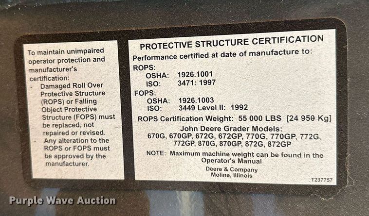 image for item EK0373 2016 John Deere 772G motor grader