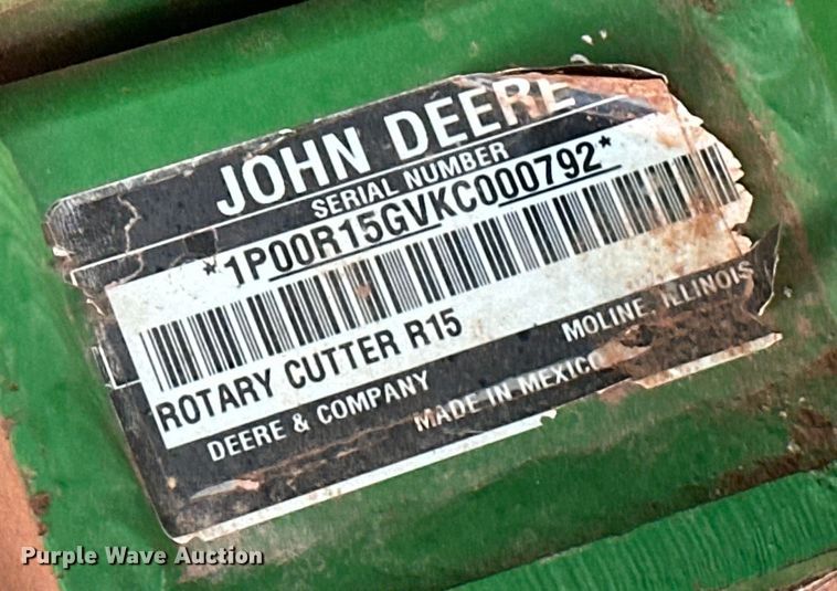 image for item EK0374 2019 John Deere R15 batwing rotary mower