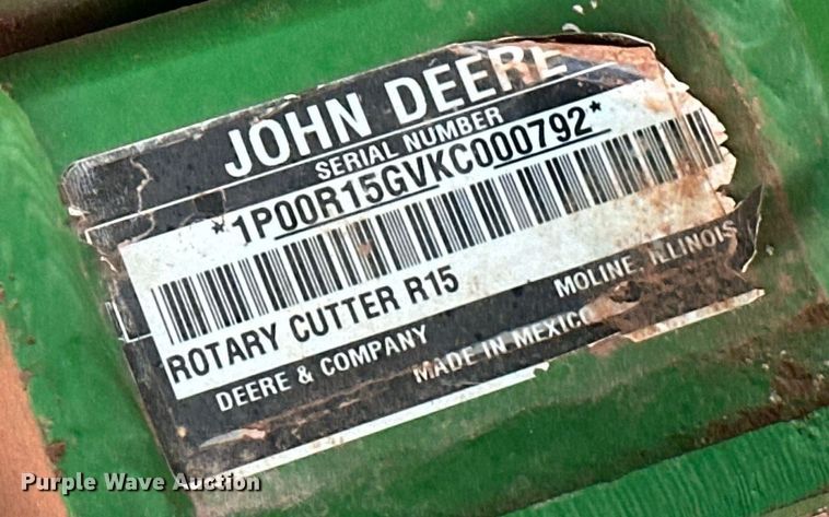 image for item EK0375 2019 John Deere R15 batwing rotary mower