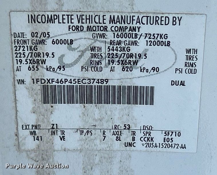 image for item EK2681 2005 Ford F450 Super Duty XL  dump truck