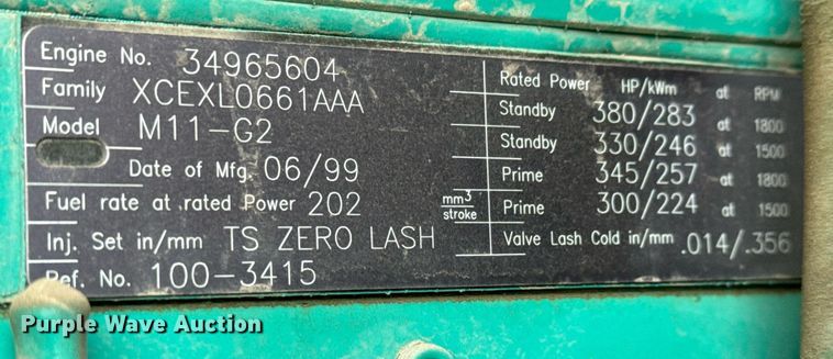 image for item EQ1006 1999 Onan 250DQAB-359 generator