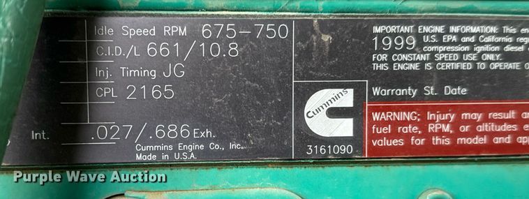 image for item EQ1006 1999 Onan 250DQAB-359 generator