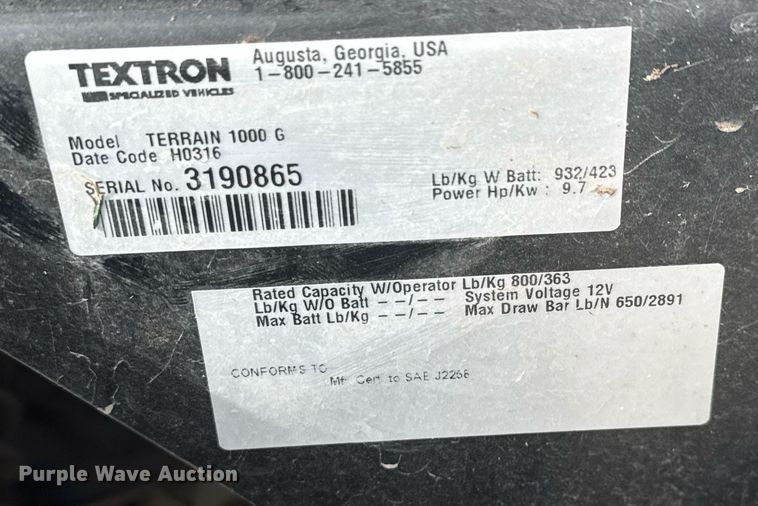 image for item EQ1014 2016 E-Z-Go Terrain 1000 G utility vehicle