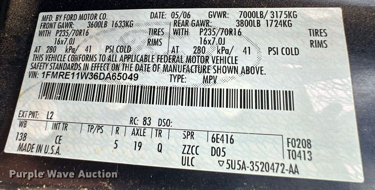 image for item ER8682 2006 Ford E150 van