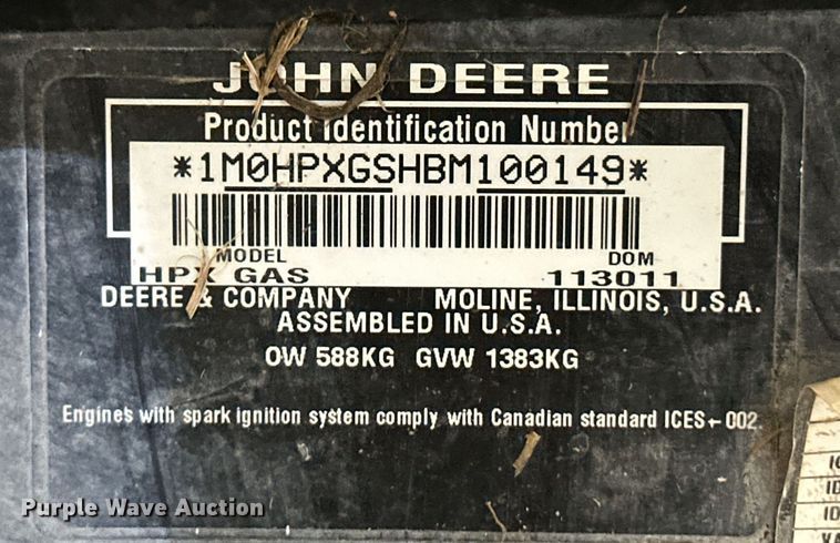 image for item ER8725 2011 John Deere Gator HPX utility vehicle