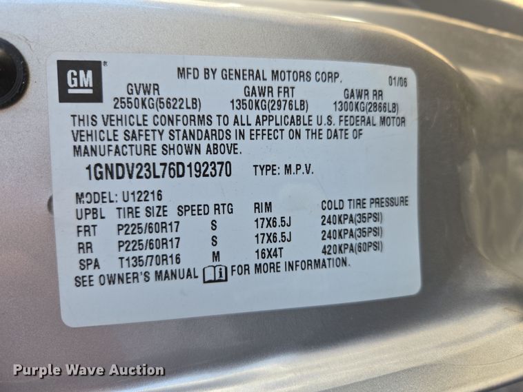 image for item ER8775 2006 Chevrolet Uplander LS van