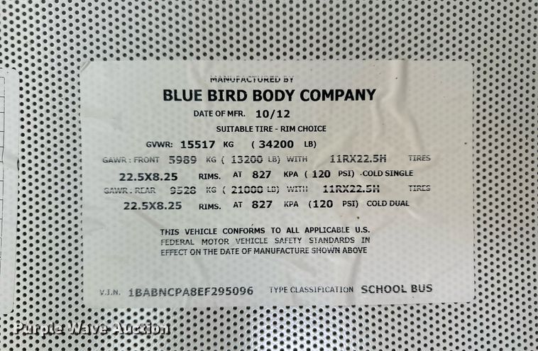 image for item ER8788 2014 Blue Bird All American school bus