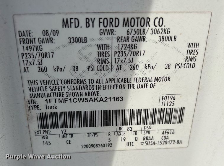 image for item EY9929 2010 Ford F150 pickup truck