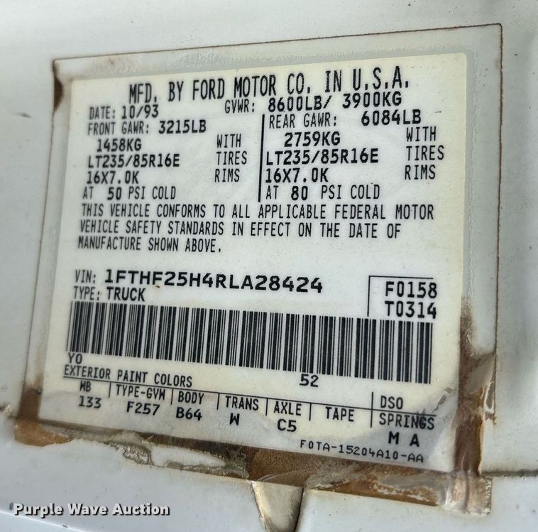 image for item EY9937 1994 Ford F250 pickup truck