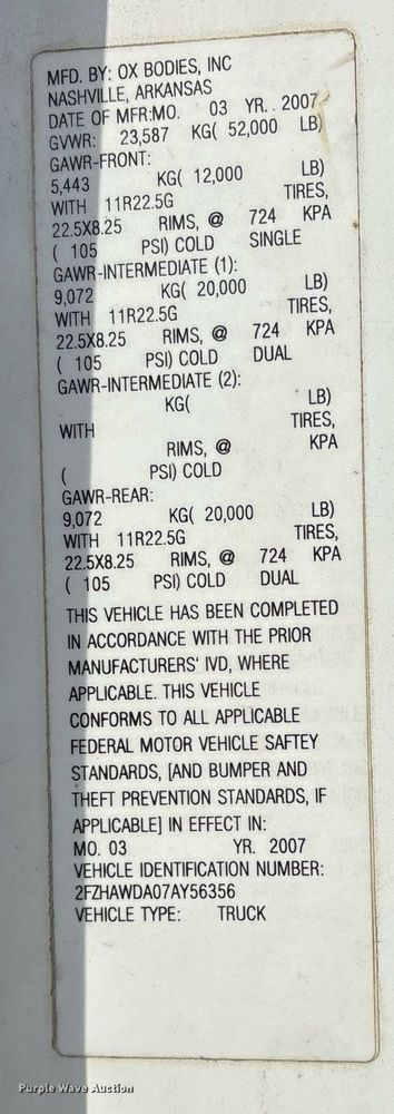 image for item EY9940 2007 Sterling L8500 dump truck