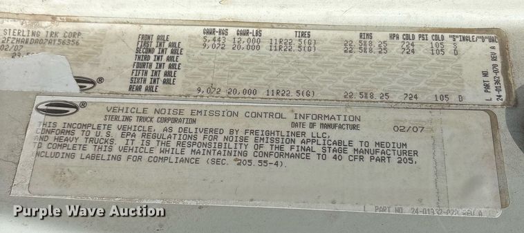 image for item EY9940 2007 Sterling L8500 dump truck