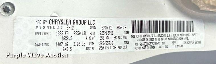 image for item EY9972 2012 Dodge Grand Caravan van