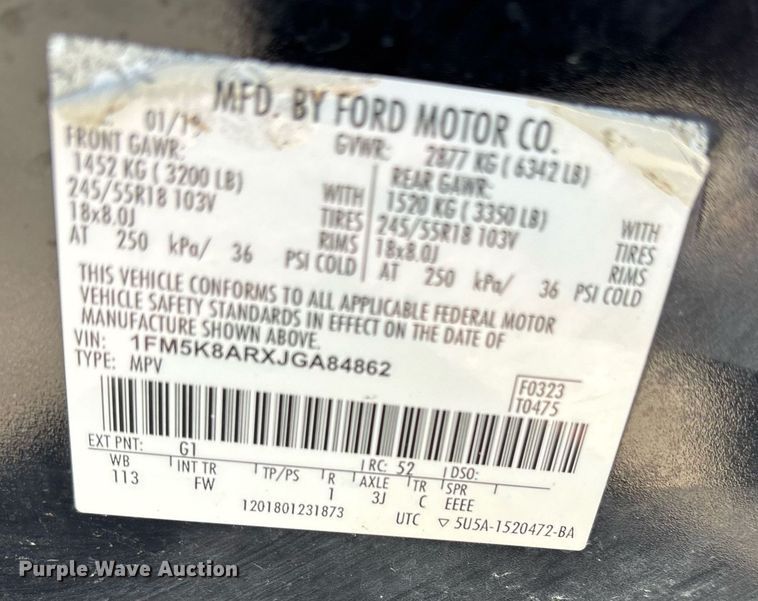 image for item EY9973 2018 Ford Explorer Police Interceptor SUV