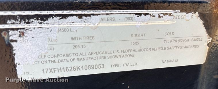 image for item EY9976 2019 Texas Bragg refuse trailer