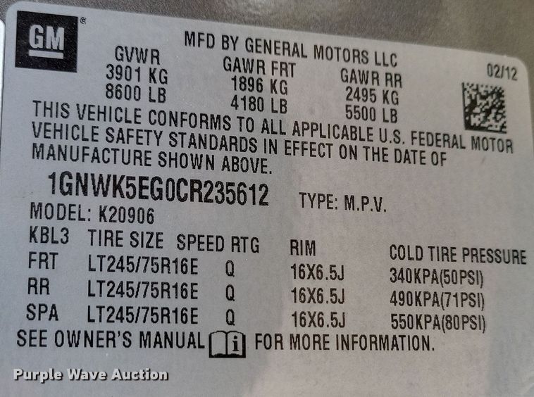 image for item NB9809 2012 Chevrolet Suburban SUV