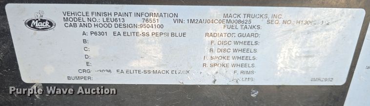 image for item NI9489 2014 Mack LE600 refuse truck