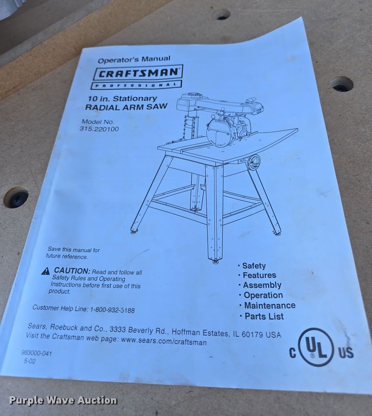 image for item NI9529 Craftsman radial arm saw