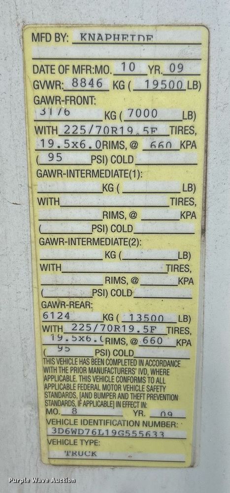 image for item NJ9592 2009 Dodge Ram 5500 Heavy Duty dump truck