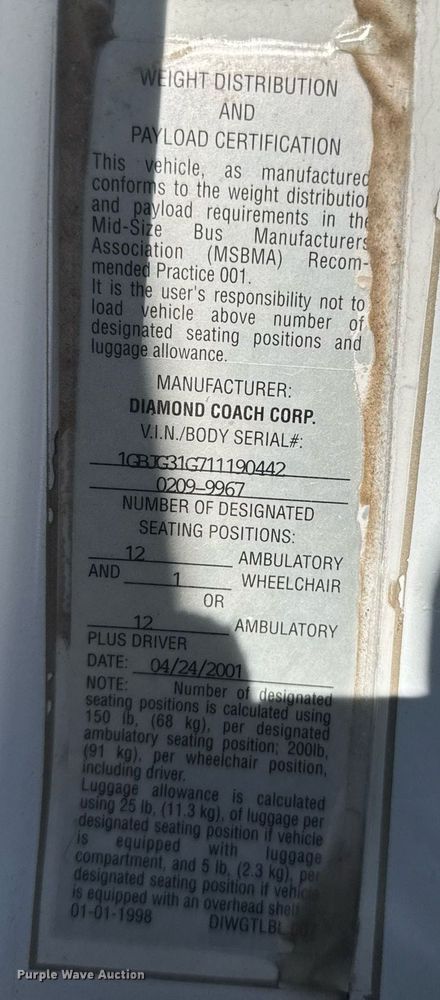 image for item NN9574 2001 Chevrolet Express 3500 shuttle bus