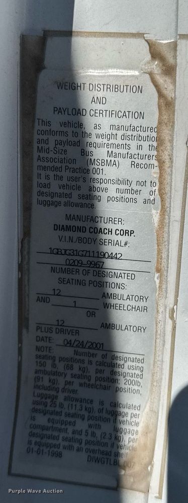 image for item NN9574 2001 Chevrolet Express 3500 shuttle bus